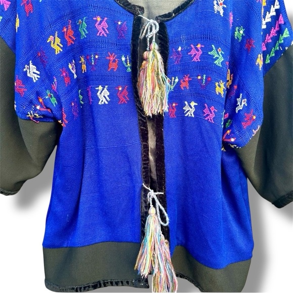 VTG Handmade Huipil Mexican Guatamalan Short Sleeve Thick Lined Cardigan Sz M-L - Picture 4 of 9